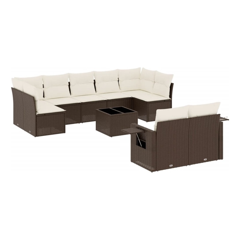 Afuera Living Contemporary 10 Piece Poly Rattan Sofa Set in Brown/Cream
