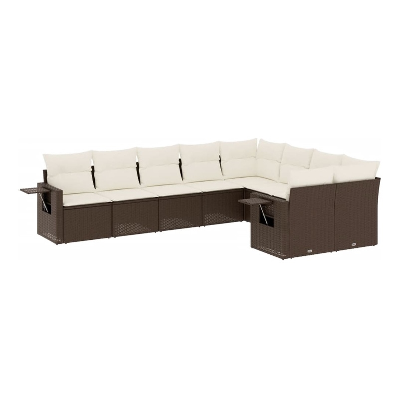 Afuera Living Contemporary Synthetic Poly Rattan 9 Piece Sofa Set in Brown/Cream