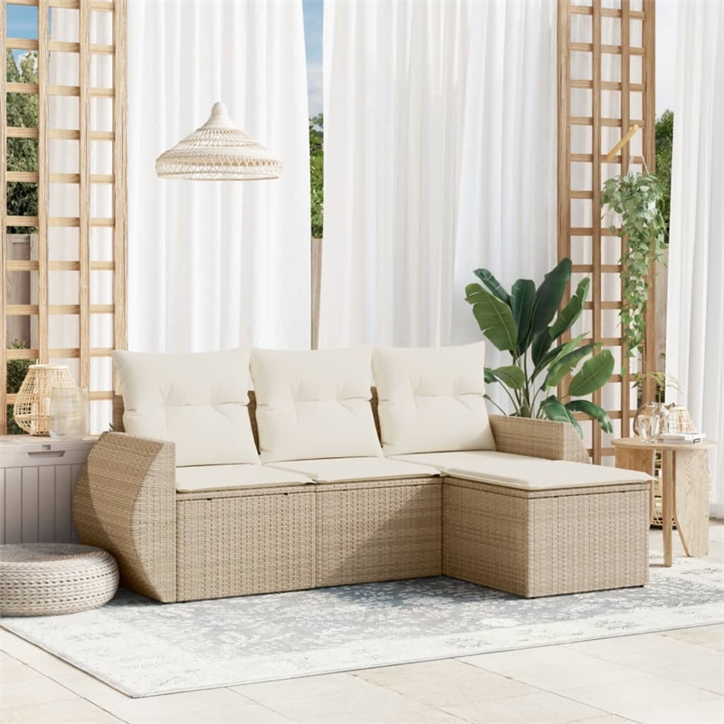 Afuera Living Contemporary Poly Rattan Small Sofa Set in Beige