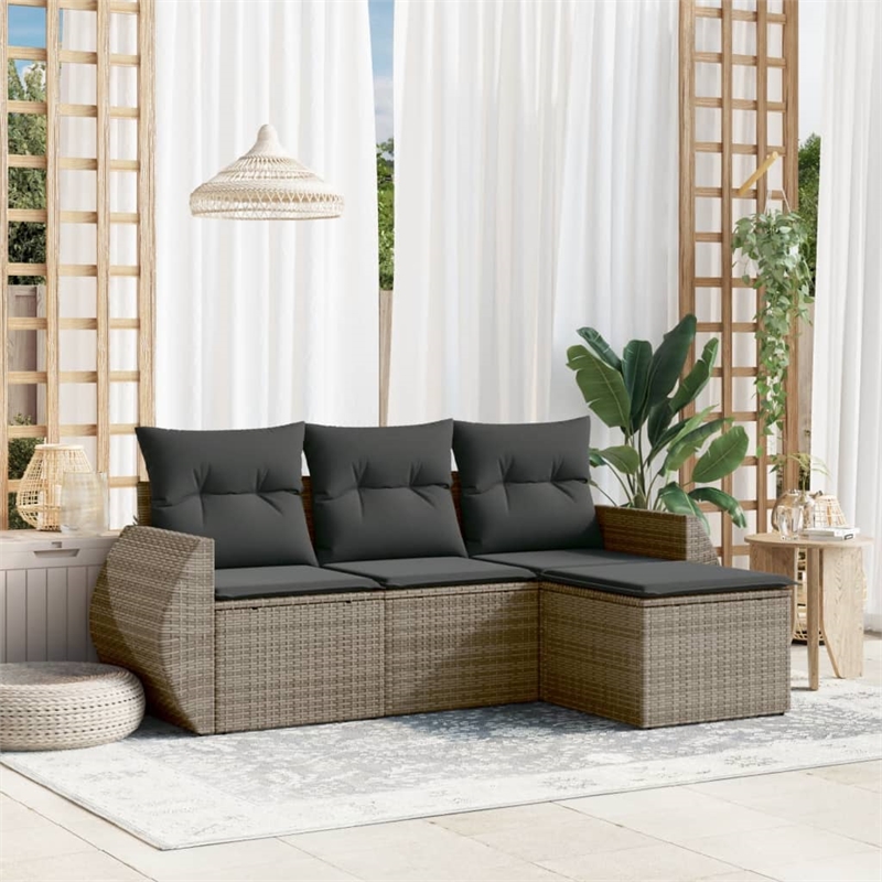 Afuera Living Contemporary Poly Rattan Large Sofa Set in Gray