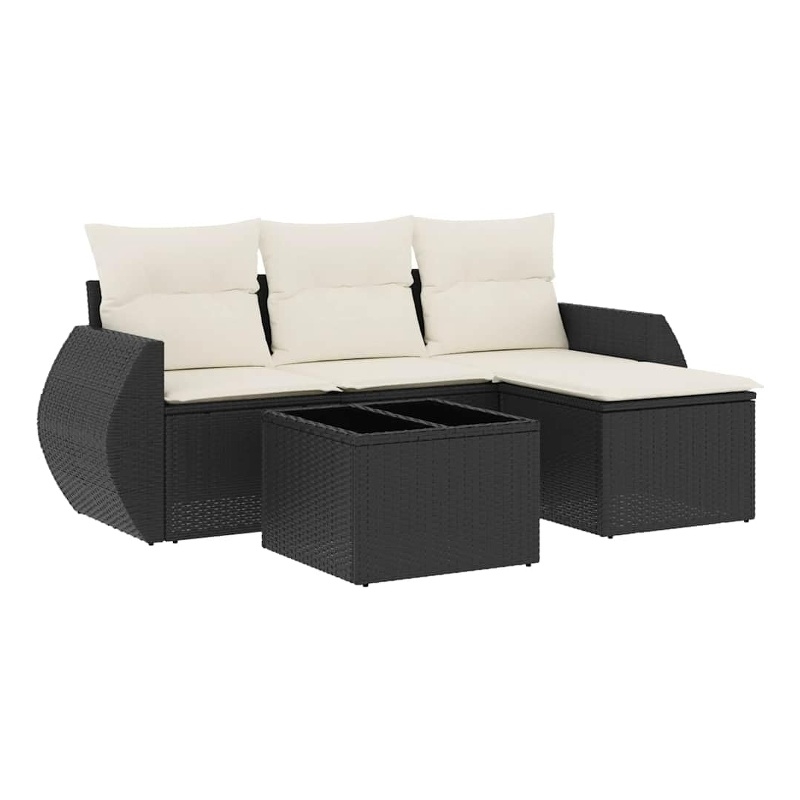 Afuera Living Contemporary 5 Piece Poly Rattan Sofa Set in Black/Cream