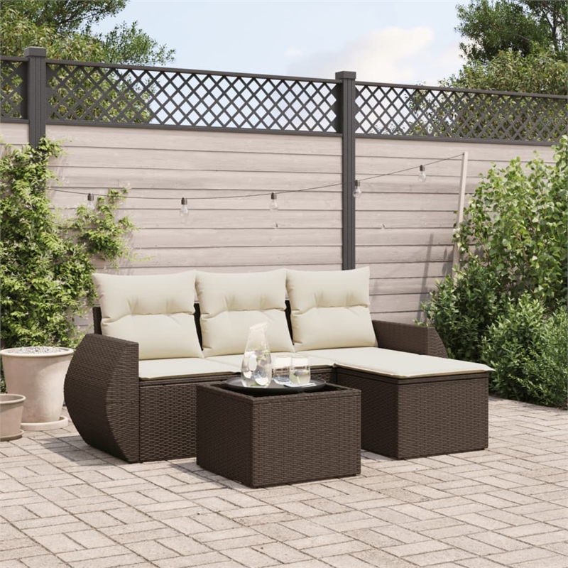 Afuera Living Contemporary 5 Piece Poly Rattan Sofa Set in Brown