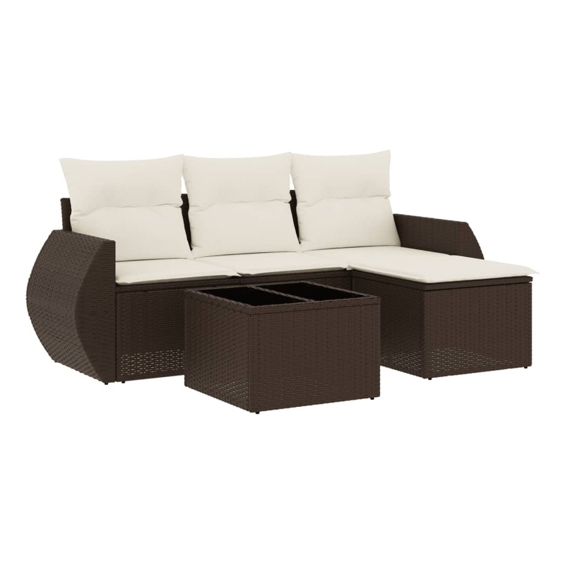 Afuera Living Contemporary 5 Piece Poly Rattan Sofa Set in Brown