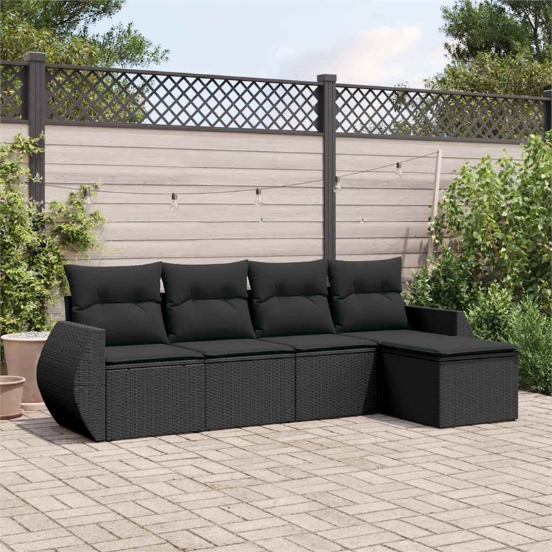Afuera Living Contemporary 5 Piece Poly Rattan Sofa Set in Black
