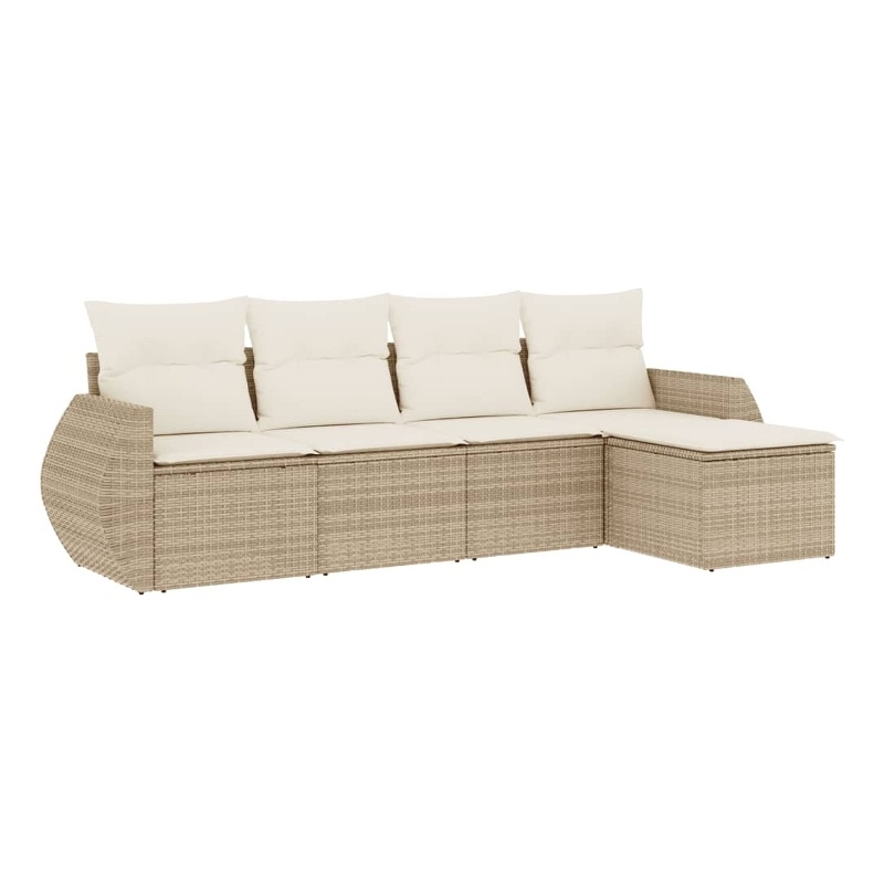Afuera Living Contemporary 5 Piece Poly Rattan Sofa Set in Cream/Beige