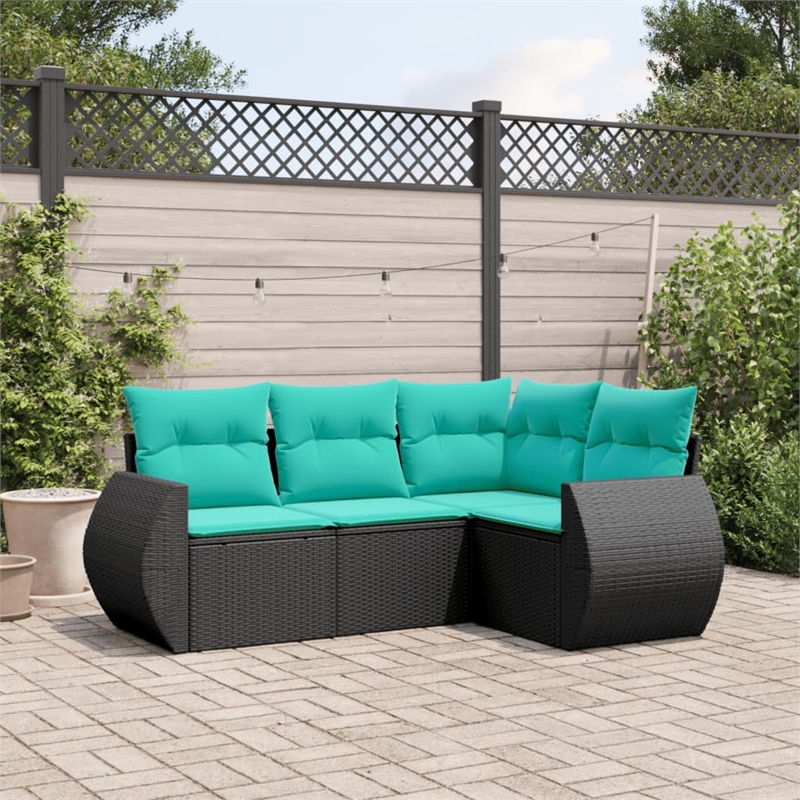 Afuera Living Contemporary 4 Piece Poly Rattan Sofa Set in Black/Blue