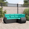 Afuera Living Contemporary 4 Piece Poly Rattan Sofa Set in Black/Blue