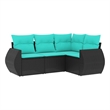 Afuera Living Contemporary 4 Piece Poly Rattan Sofa Set in Black/Blue