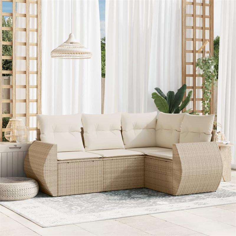 Afuera Living Contemporary 4 Piece Poly Rattan Sofa Set in Beige