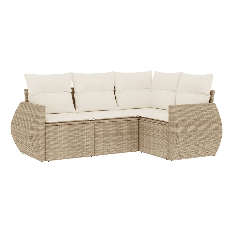 Afuera Living Contemporary 4 Piece Poly Rattan Sofa Set in Beige