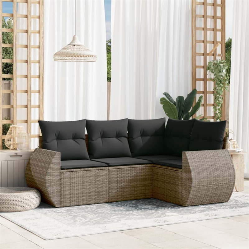 Afuera Living Contemporary 4 Piece Poly Rattan Medium Sofa Set in Gray