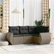 Afuera Living Contemporary 4 Piece Poly Rattan Medium Sofa Set in Gray