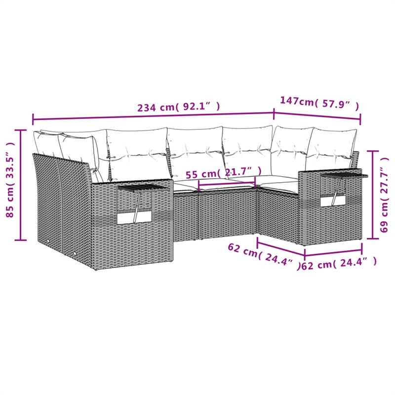 Afuera Living Contemporary 6 Piece Poly Rattan Sofa Set in Beige
