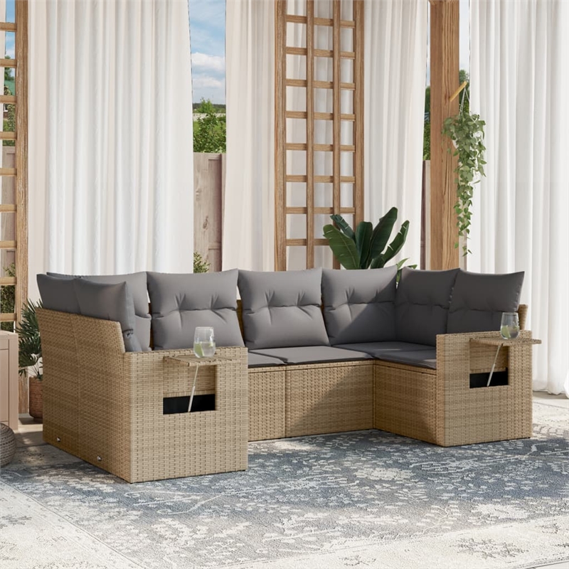 Afuera Living Contemporary 6 Piece Poly Rattan Sofa Set in Gray/Beige