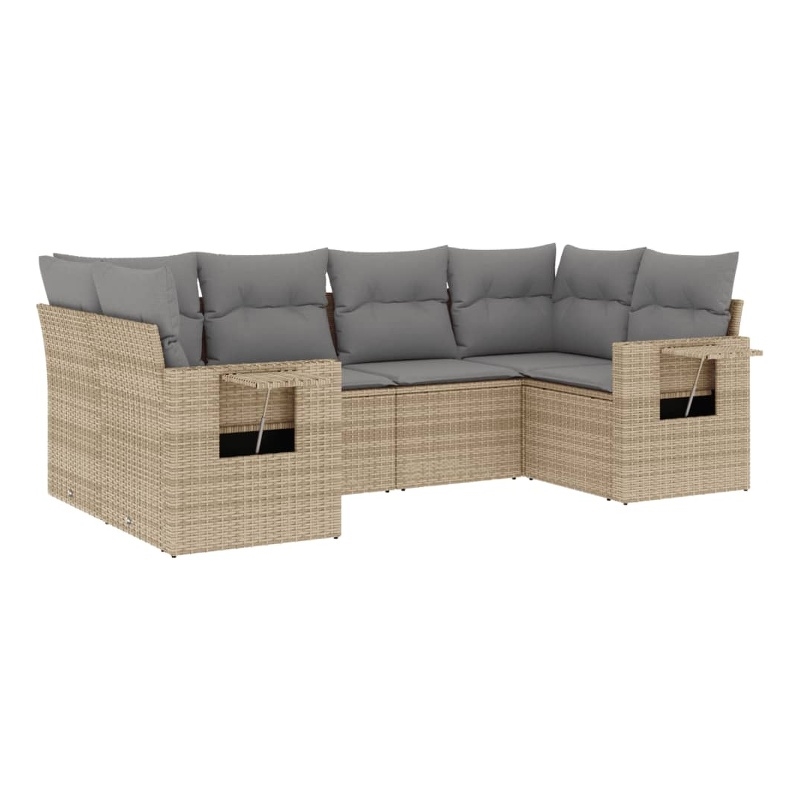 Afuera Living Contemporary 6 Piece Poly Rattan Sofa Set in Gray/Beige