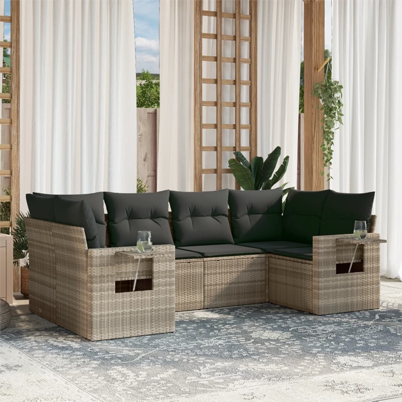 Afuera Living Contemporary 6 Piece Poly Rattan Sofa Set in Gray