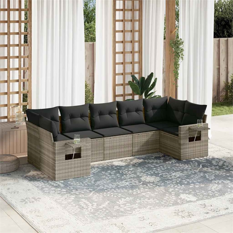 Afuera Living Contemporary 7 Piece Poly Rattan Sofa Set in Gray