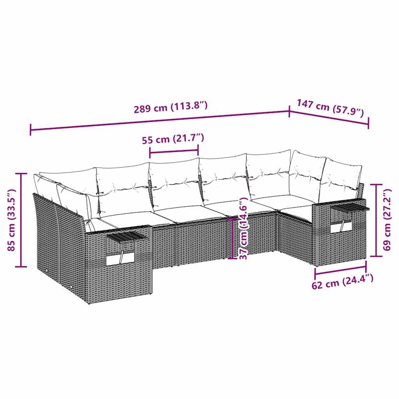 Afuera Living Contemporary 7 Piece Poly Rattan Sofa Set in Gray