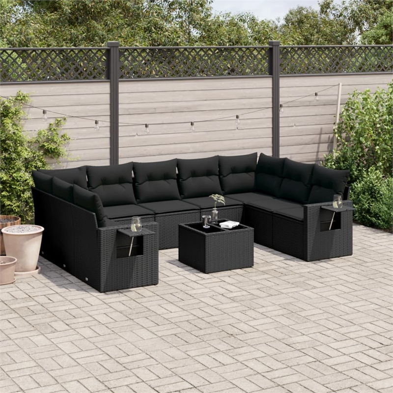 Afuera Living Contemporary 10 Piece Poly Rattan Large Sofa Set in Black