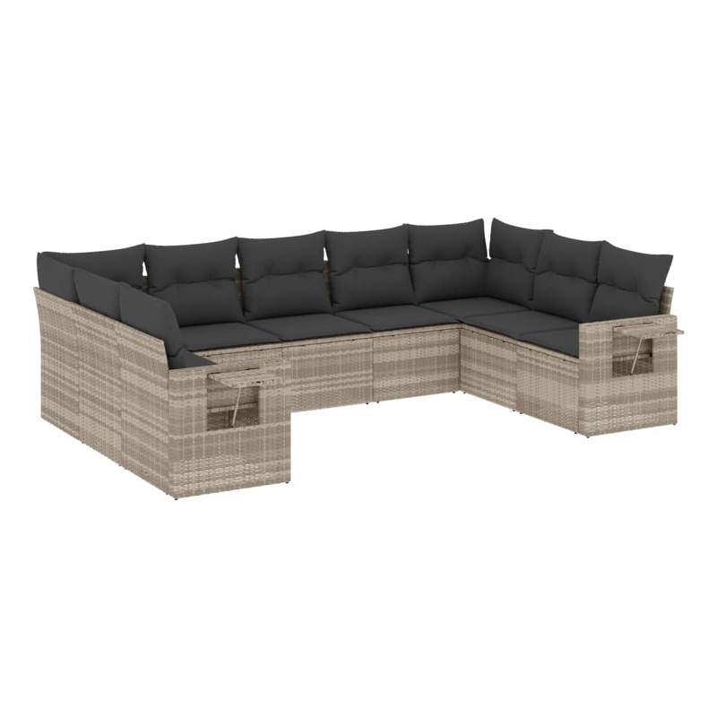 Afuera Living Contemporary Synthetic Poly Rattan 9 Piece Sofa Set in Gray