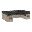 Afuera Living Contemporary Synthetic Poly Rattan 9 Piece Sofa Set in Gray