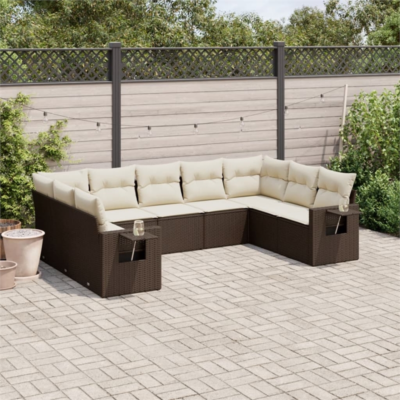Afuera Living Contemporary Synthetic Poly Rattan 9 Piece  Sofa Set in Brown