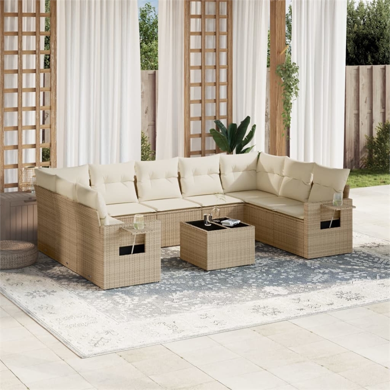 Afuera Living Contemporary 10 Piece Poly Rattan Sofa Set in Cream/Beige