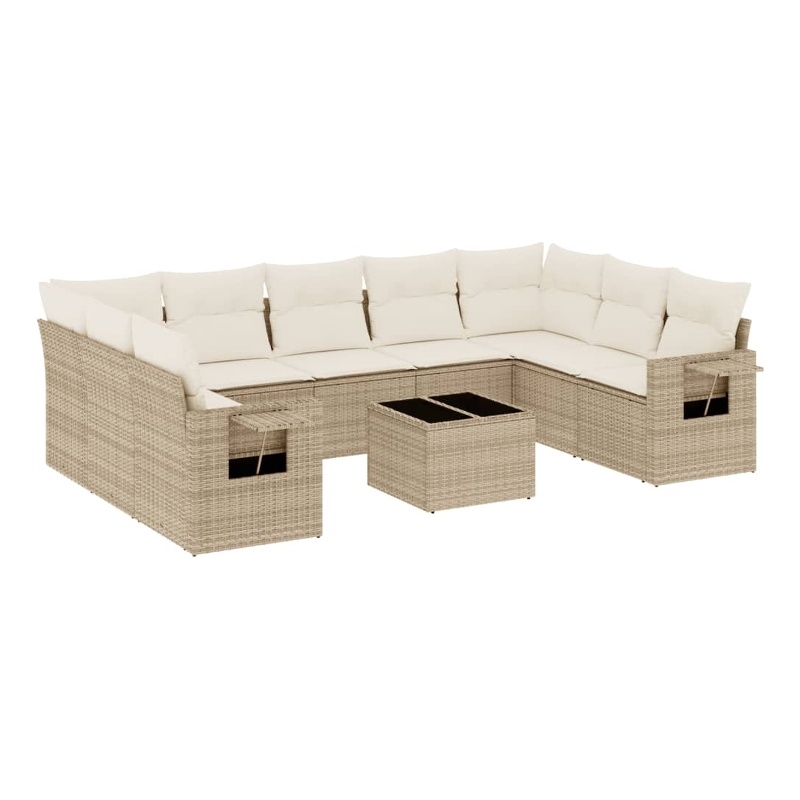 Afuera Living Contemporary 10 Piece Poly Rattan Sofa Set in Cream/Beige