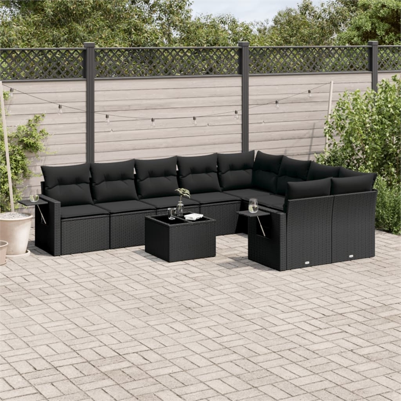 Afuera Living Contemporary 10 Piece Poly Rattan Sofa Set in Black