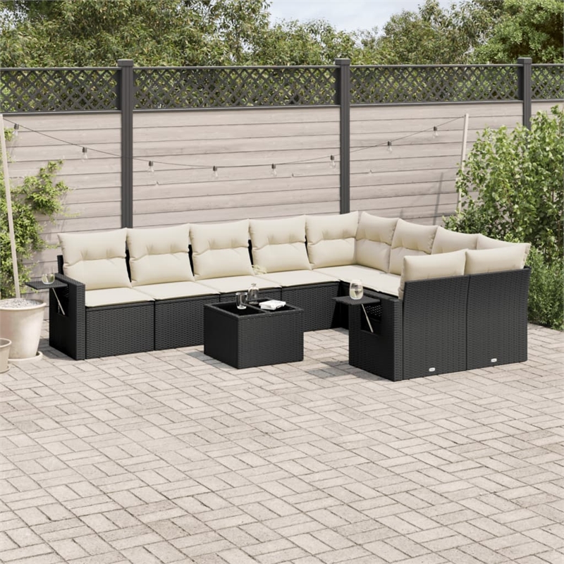 Afuera Living Contemporary 10 Piece Poly Rattan Sofa Set in Black/Cream