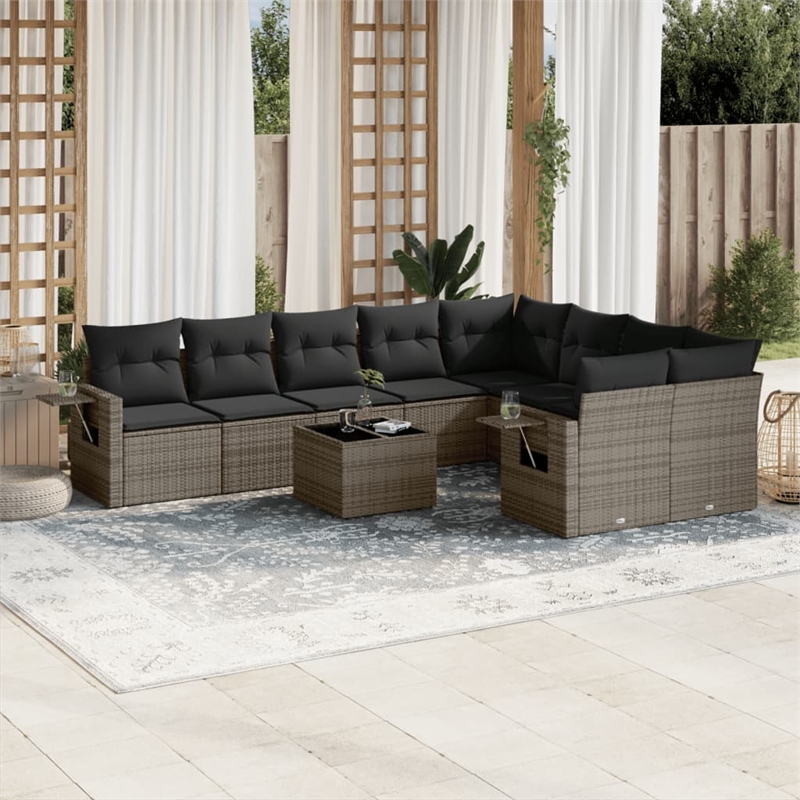 Afuera Living Contemporary 10 Piece Poly Rattan Large Sofa Set in Gray