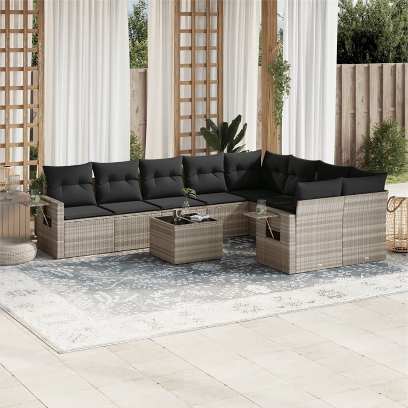 Afuera Living Contemporary 10 Piece Poly Rattan Large Sofa Set in Gray