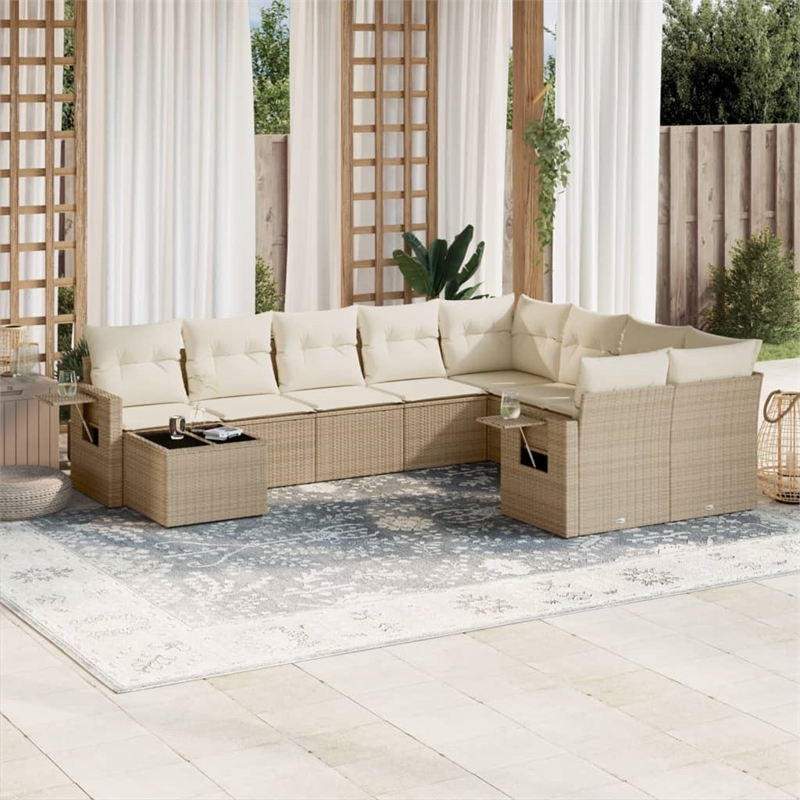 Afuera Living Contemporary Synthetic Poly Rattan 10 Piece  Sofa Set in Beige
