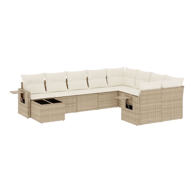 Afuera Living Contemporary Synthetic Poly Rattan 10 Piece  Sofa Set in Beige