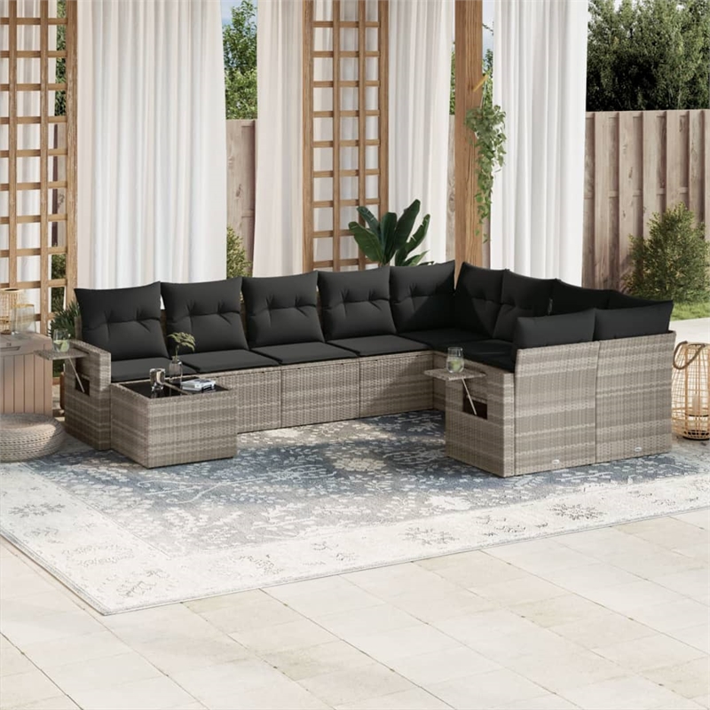 Afuera Living Contemporary 10 Piece Poly Rattan Sofa Set in Gray