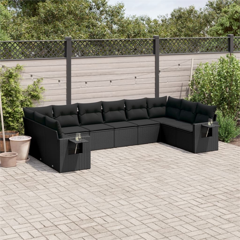 Afuera Living Contemporary 10 Piece Poly Rattan Sofa Set in Black
