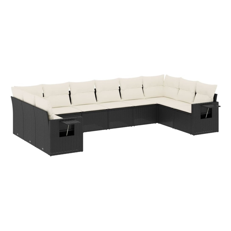 Afuera Living Contemporary Synthetic Poly Rattan 10 Piece  Sofa Set in Black