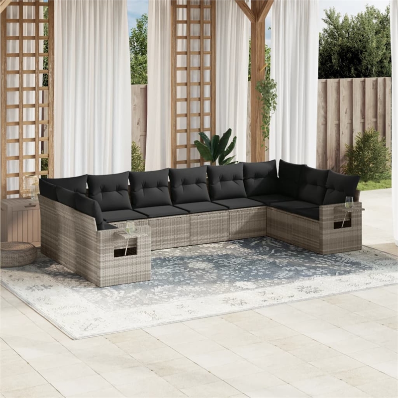 Afuera Living Contemporary 10 Piece Poly Rattan Sofa Set in Gray