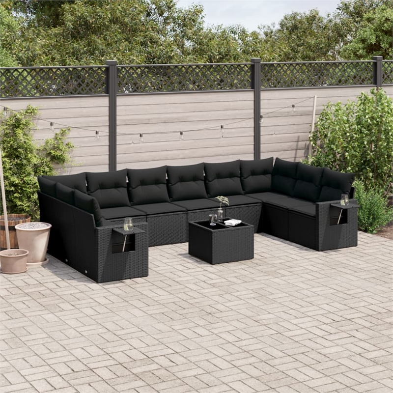 Afuera Living Contemporary Synthetic Poly Rattan  Sofa Set in Black