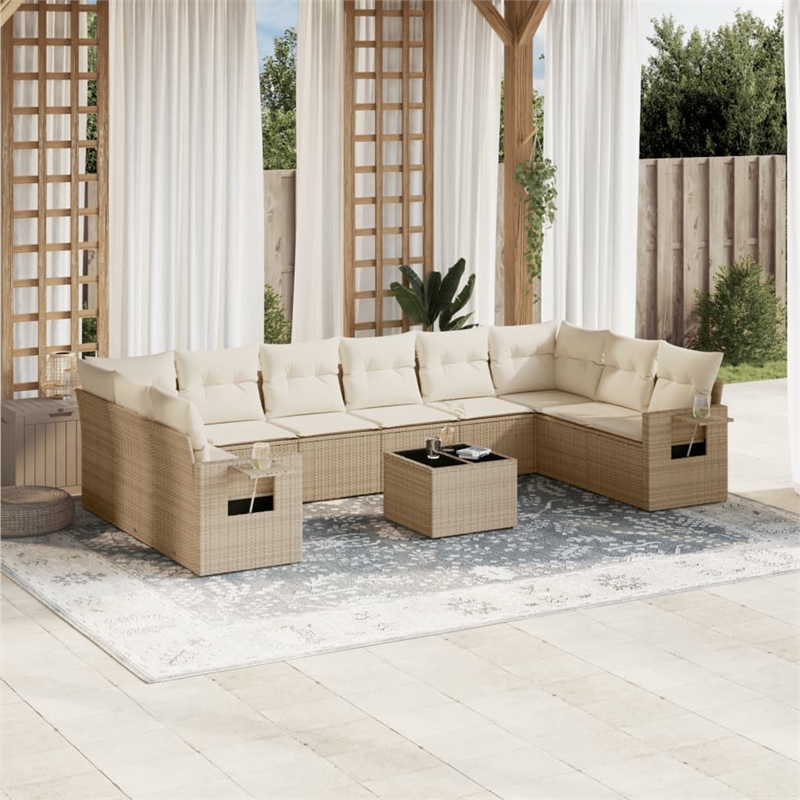 Afuera Living Contemporary Synthetic Poly Rattan 11 Piece  Sofa Set in Beige