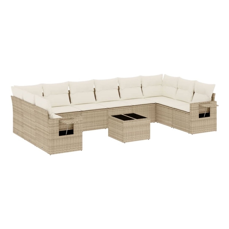 Afuera Living Contemporary Synthetic Poly Rattan 11 Piece  Sofa Set in Beige