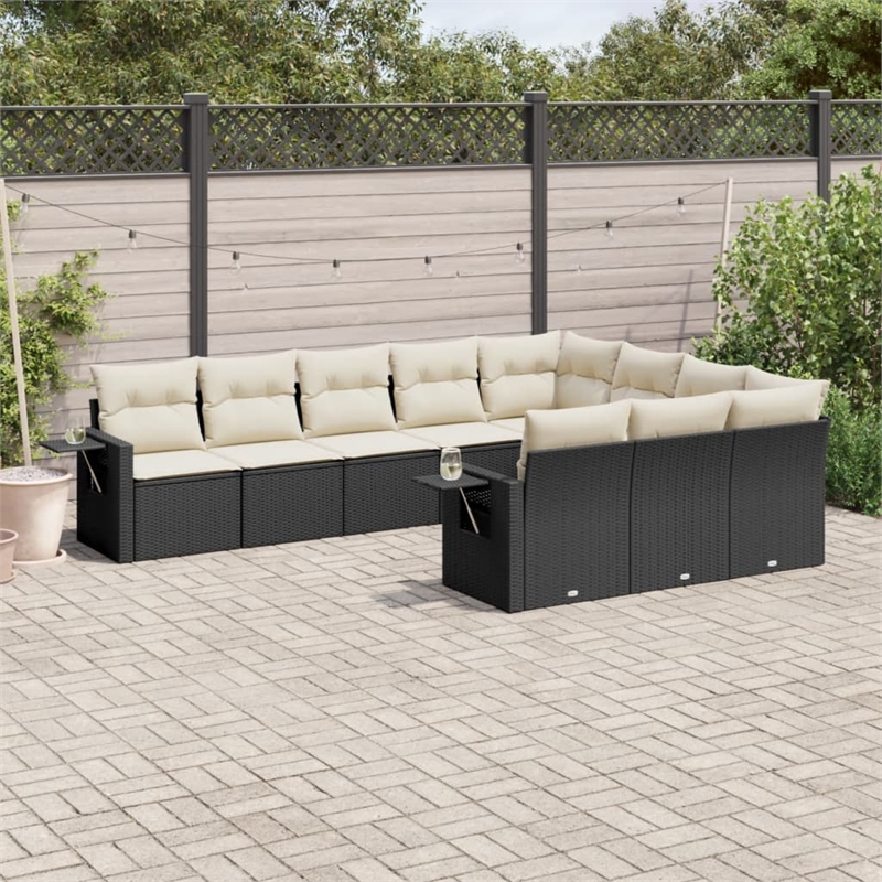 Afuera Living Contemporary 10 Piece Poly Rattan Sofa Set in Black/Cream