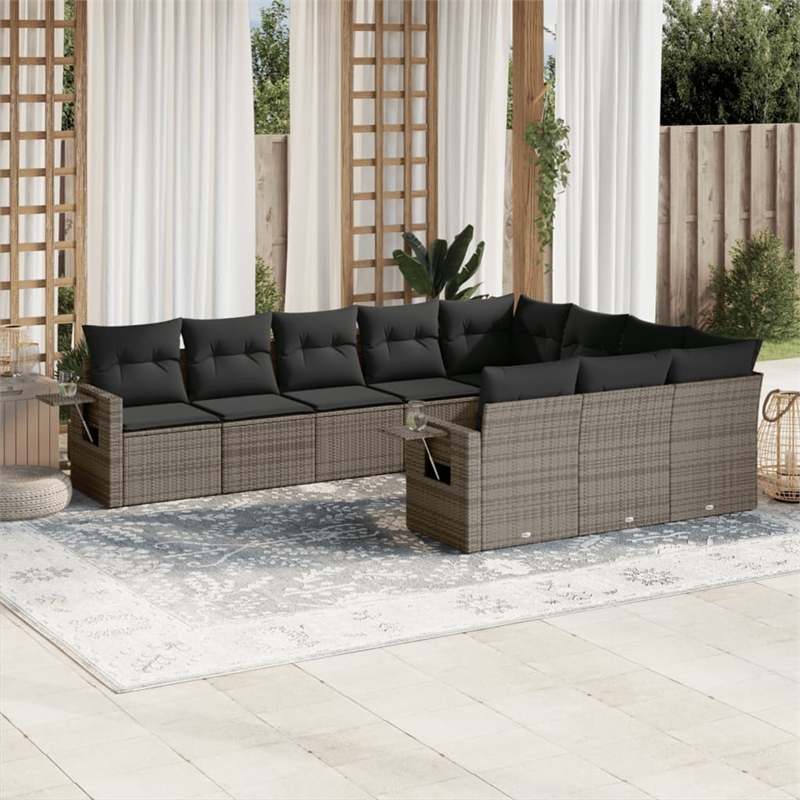 Afuera Living 10 Piece Poly Rattan Large Sofa Set with Removable Covers in Gray