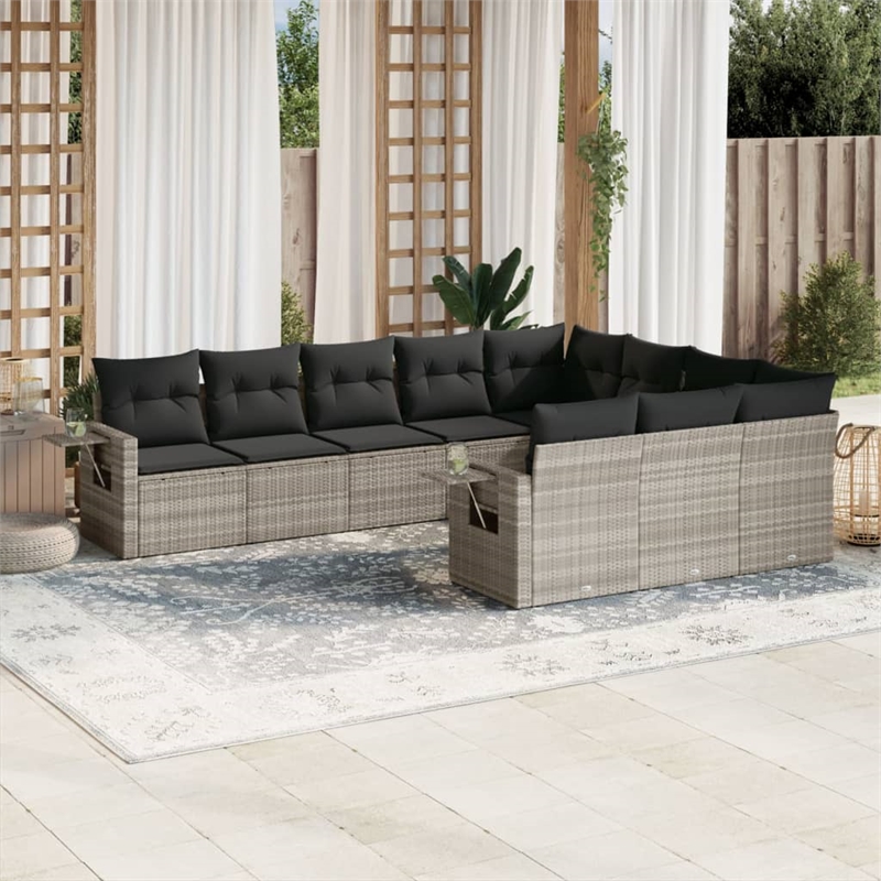 Afuera Living Contemporary 10 Piece Poly Rattan Sofa Set in Gray