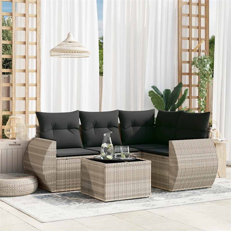 Afuera Living Contemporary 5 Piece Poly Rattan Sofa Set in Gray