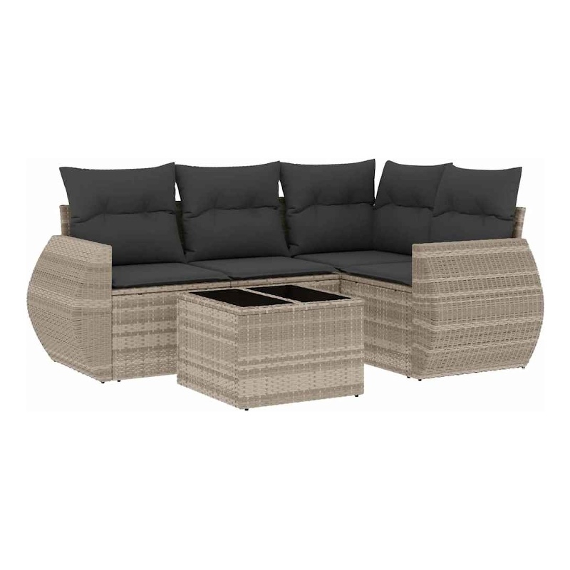 Afuera Living Contemporary 5 Piece Poly Rattan Sofa Set in Gray