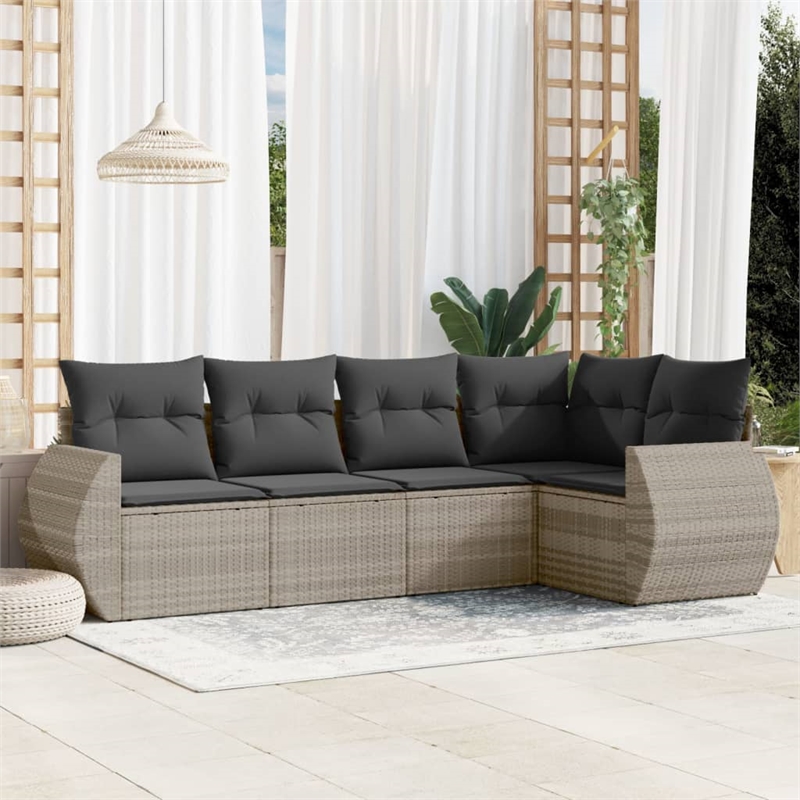 Afuera Living Contemporary 5 Piece Poly Rattan Sofa Set in Gray