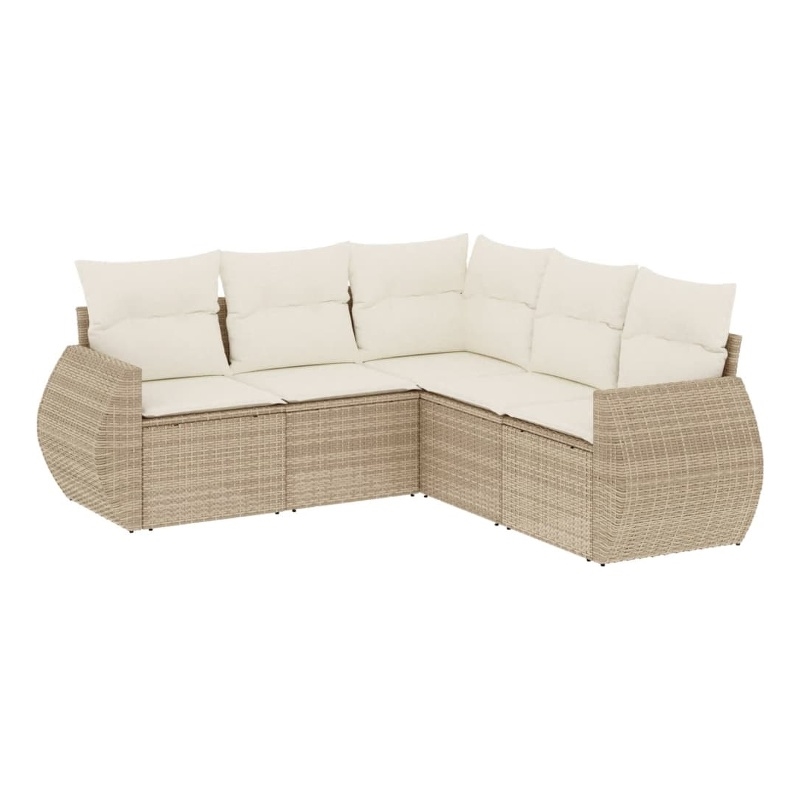 Afuera Living Contemporary 5 Piece Poly Rattan Sofa Set in Beige