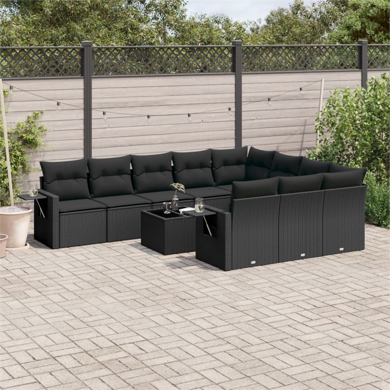 Afuera Living Contemporary 11 Piece Poly Rattan Large Sofa Set in Black