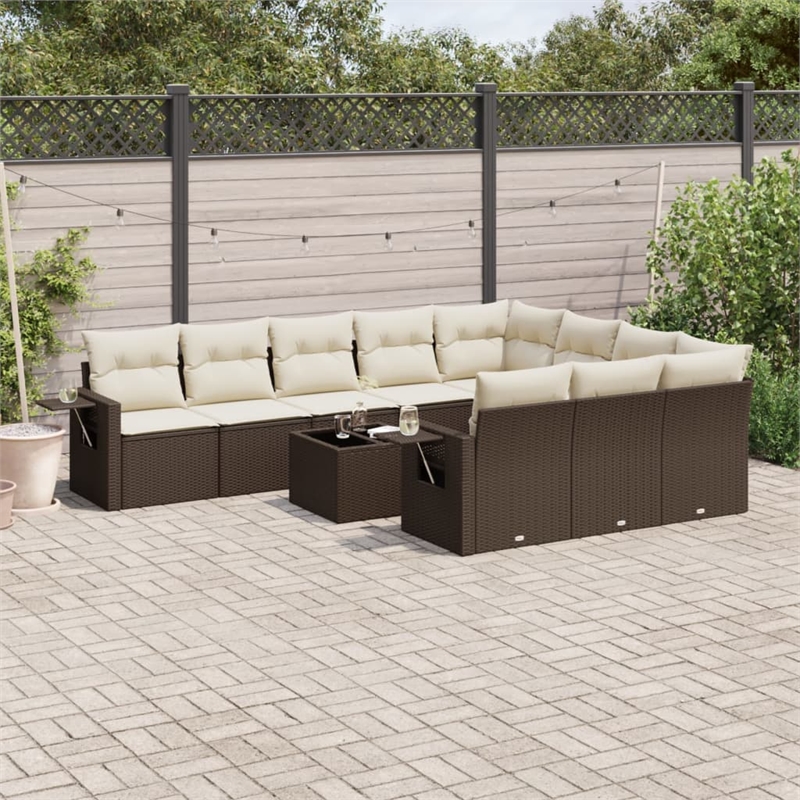 Afuera Living Contemporary Poly Rattan Large Sofa Set in Brown/Cream